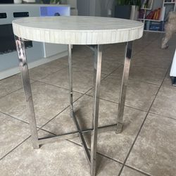 Indian accent table / end side table beige and silver