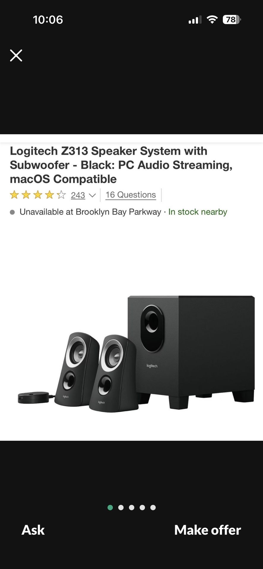 Logitech Z313 Computer Desktop Laptop PC Mac Speaker System with Subwoofer