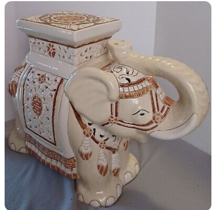 Lucky Asian Ceramic Elephant Plant Stand/ Table Base/Stool Vintage 