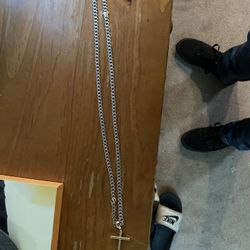 Gold Two Tone Chain And Cross 