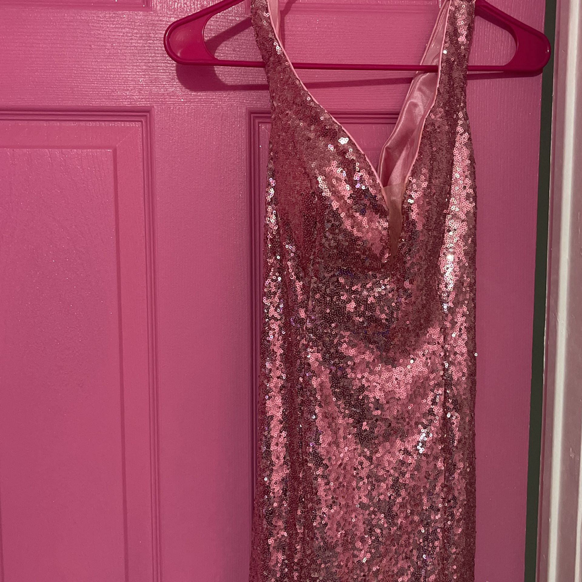 Pink Sequins Prom Dress 