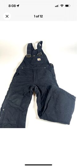 Carhartt Dungarees Kids Black Overalls Double Knee Quilted Duck Bib Youth Size M