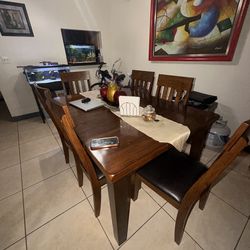 Wooden Walnut 6 Chairs Set Table - Extendable