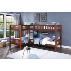 L-Shaped Twin Bunk Bed Wood Cherry New in Box