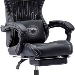 Gaming Reclining Chair with Footrest/Linkage Armrests,Big and Tall Modern Style Computer Chairs with Massage Lumbar Support, Leather, Black