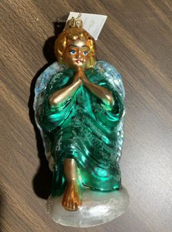 VTG Christopher Radko Glass Angel In Prayer Ornament With Tags