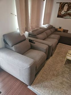 Gray Fabric Recliner Sectional Sofa