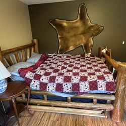 Log Bed Frame & Queen Mattress