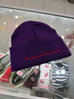 Chrome Hearts purple beanie red crosses