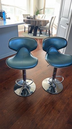 Teal Faux Leather Adjustable Bar Stools – Set of 2