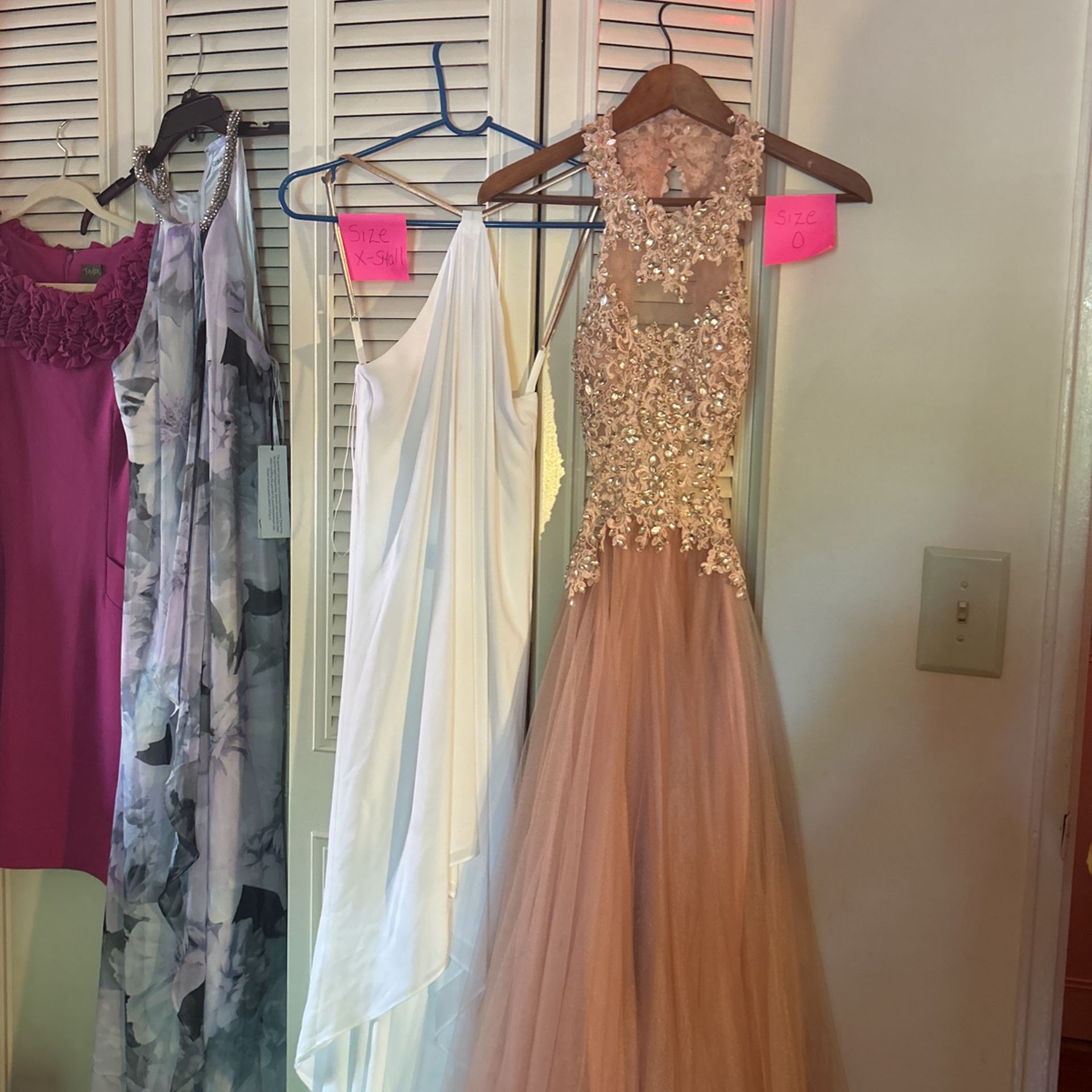 Prom Dress Size 0, White Dress Size X- Small, Print Dress Size 8, Pink Dress Size 8 