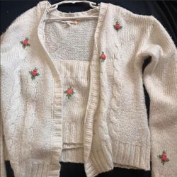 Cardigan with Knitted top & Embroidered Flowers