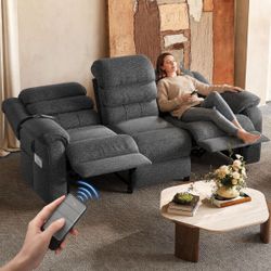 Electric Power Recliner Sofa, Tiered Support Sofa 3-Seater Chenille Couch - Grey