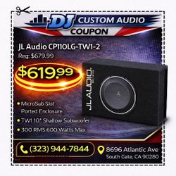 JL Audio TW1 Series CP110LG-TW1-2 Micro Sub Ported Enclosure 10TW1 Subwoofer 600 Watts 🚨 Payment Options Available 🚨 No Credit Needed 🚨 