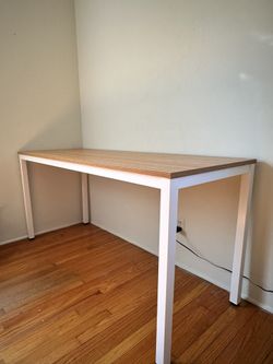 White And Teak Wood Computer Desk Table 63’