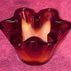 Vintage SASAKI Amberina MCM Slag Art Glass Cadmium Glow 3 Rest Ashtray 5” x 2.75” FLAWLESS!
