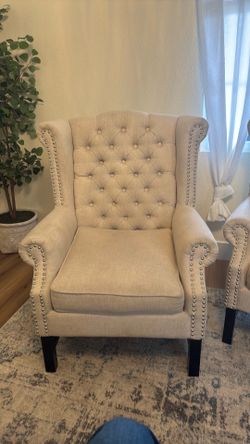 Linen tufted accent chairs (set of 2)