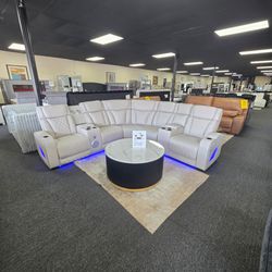 Leather power recliner sectional