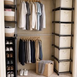 Closet Organizer System w/ Shelving + Hanging Rods 