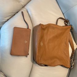 Coach Abby Duffle Bag + Coach Double-Zip Pebble Leather Wallet — Tan Set