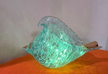 Vintage Green  Seashell Figurine: Murano Style Italian Glass Decor w/ Light.