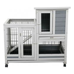 🔥Special Discount (Brand New In Box )🔥37" Wood Rabbit Hutch Rabbit Cage Bunny Hutch Large Bunny Cage Indoor Outdoor Two Story Guinea Pig Hamster Hut