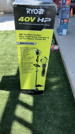 Ryobi 40V HP Brushless 600 CFM 155 MPH Cordless Leaf Blower and Carbon Fiber String Trimmer with 4.0 Ah Battery and Charger