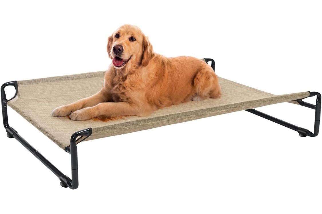Veehoo Original Outdoor Elevated Dog Bed, Cooling Raised Dog Cot for Large Dogs, Portable Standing Pet Hammock Platform with Washable Breathable Mesh,