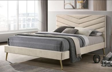 Brand New Beige Modern Style Queen Bed Frame (Available in California & Eastern King)