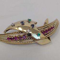 Multi Color 18k Yellow Gold Brooch 