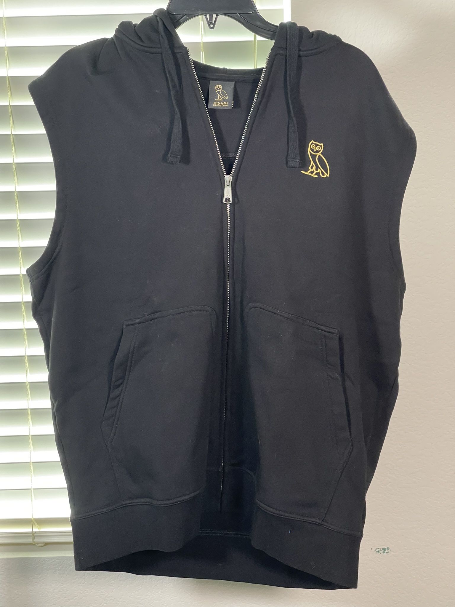 EUC: OVO Drake Sleeveless Black Full Zip Hoodie Owl Embroidered Size XL