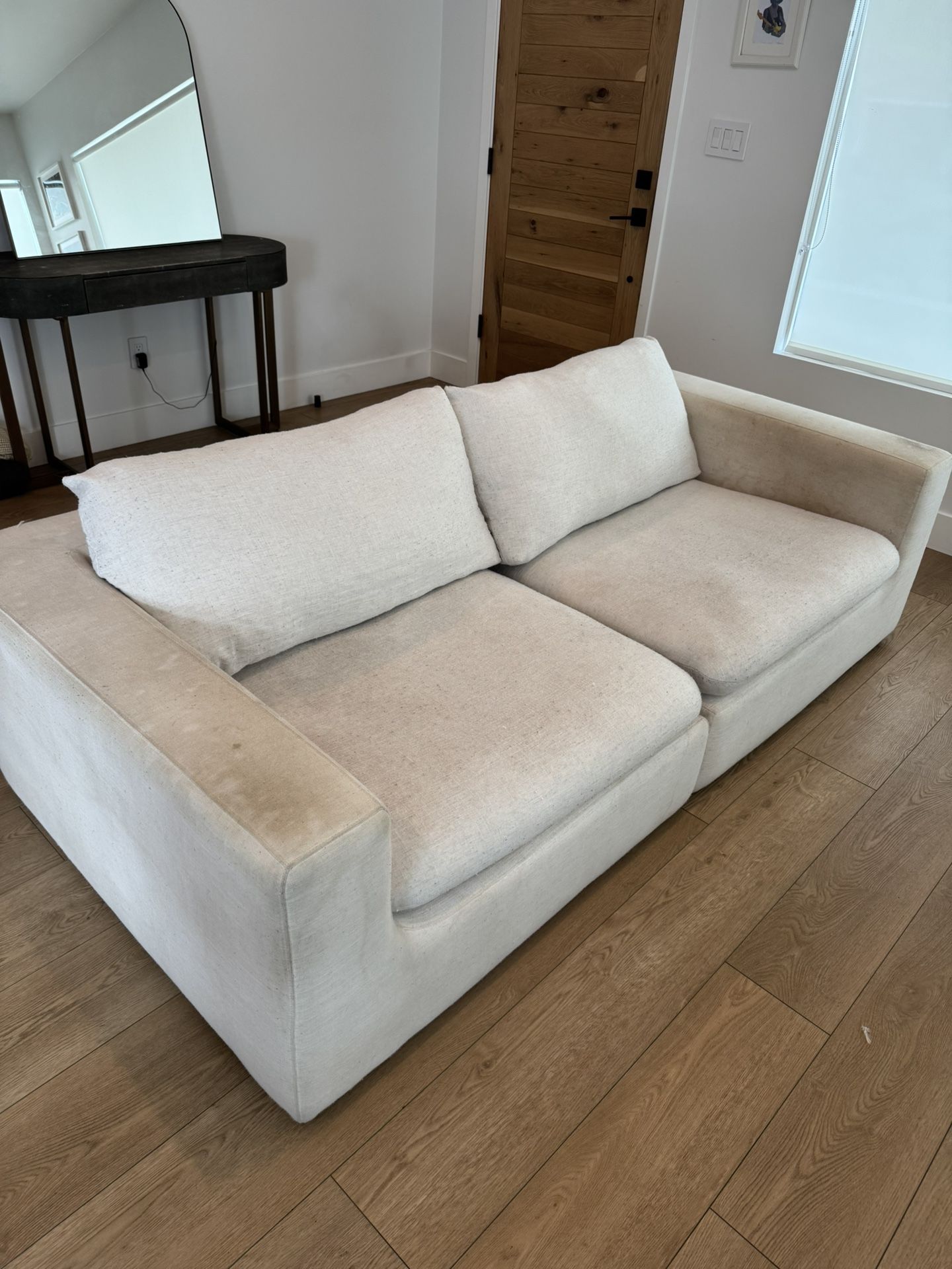 White Linen Sofa - 90”x45” - 100% Down Cushions