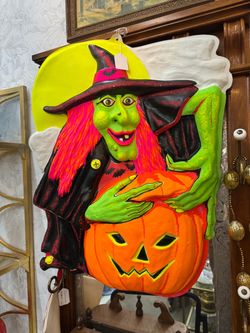 Vintage Halloween Vacform Witch and Pumpkin