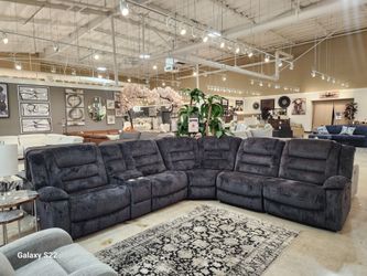 Large Dark Gray Fabric Reclining Sectional Sofa