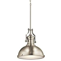 Kichler 12.2-in Satin Nickel Industrial Single Etched Glass Dome Pendant