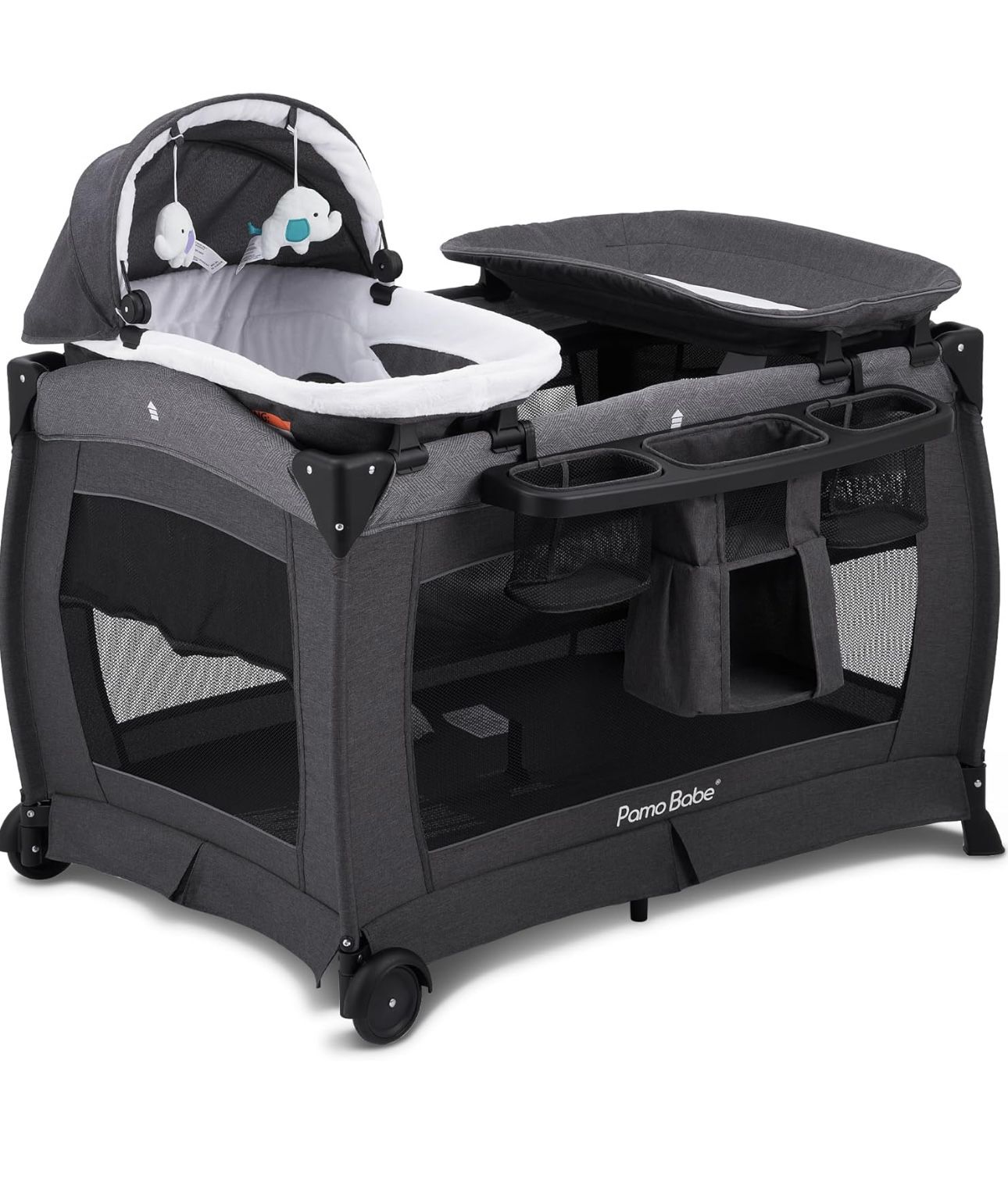 Was 200$ Pamo Babe Deluxe Nursery Center, Foldable Playard for Baby & Toddler, Bassinet, Mattress, Changing Table for Newborn(Black)