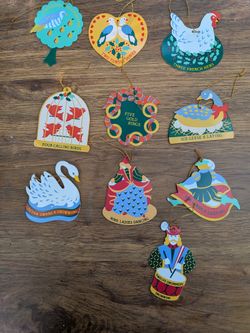 Vintage Avon 12 Days of Christmas Metal Ornaments – 10 Piece Set