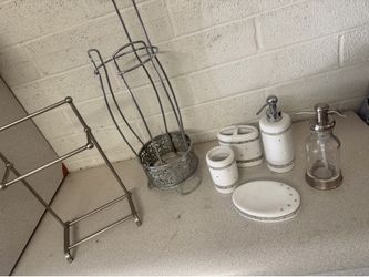 Bathroom set for vanity and toilet- towel rack, bathroom tissue rack and soap set