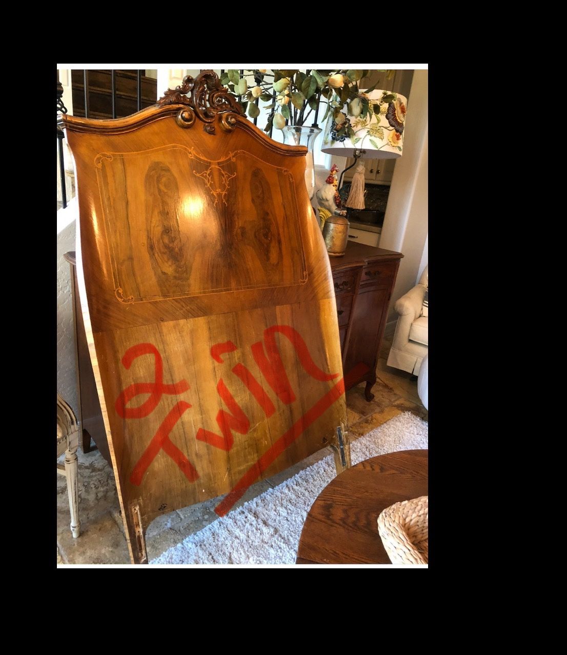 Two Twin Beds W/Twin Headboards, Side Rails & Foot Boards + Mattresses & Box springs Solid Wood French Inlay Antiques