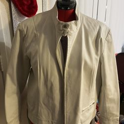 White Leather Jacket There Is Small Stain Is Just A Little Darker