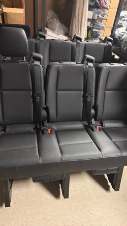 Black Leather 3-Row Vehicle Bench Seats