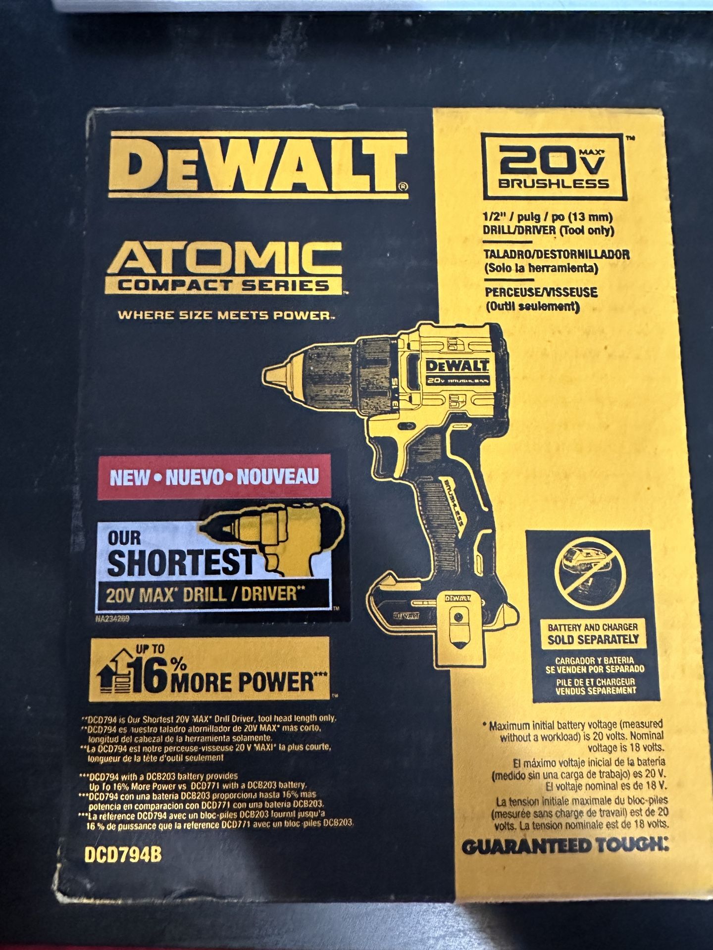 DeWalt 20V Atomic Cordless Brushless Drill DCD794B