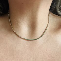 Cadena Choker Esmeraldas Oro 18k Laminado 