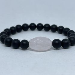 .Charged Rose Quartz & Onyx Bracelet (known For: Protection,keep Or Attract Love,reduce Stress & Anxiety,Calm Emotions,remove Negativity)