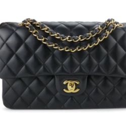 Medium Classic Double Flap Bag in Black Lambskin