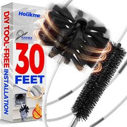 Holikme 30 Feet Dryer Vent Cleaner Kit, Flexible Lint Brush with Drill Attachment, Fireplace Chimney Brushes Extends Up to 30 Feet for Easy Cleaning, 