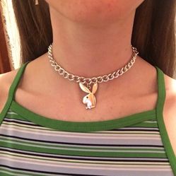 Designer Stainless Steel Curb Chain Necklace with Playboy Bunny Pendant