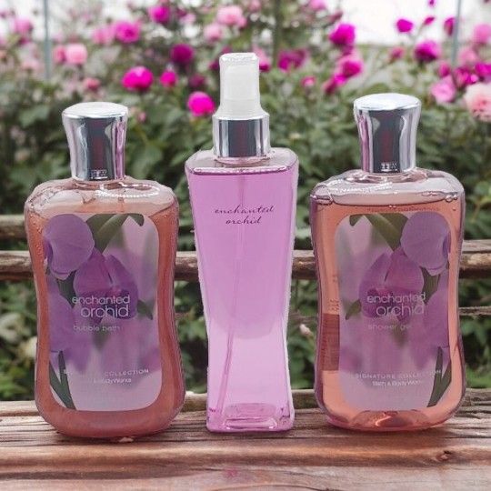 Enchanted Orchid by Bath and Body Works, 10 fl.oz. Bubble Bath, 8 fl.oz. Fragrance Mist and 10 fl.oz. Shower Gel,
