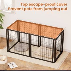New In Box! 47" Long Customizable Dog Kennel Small / Medium Dog Cat Cage Pet Playpen W/ Top Indoor Outdoor Dog Run, Add A Canopy On Top For Shade. 