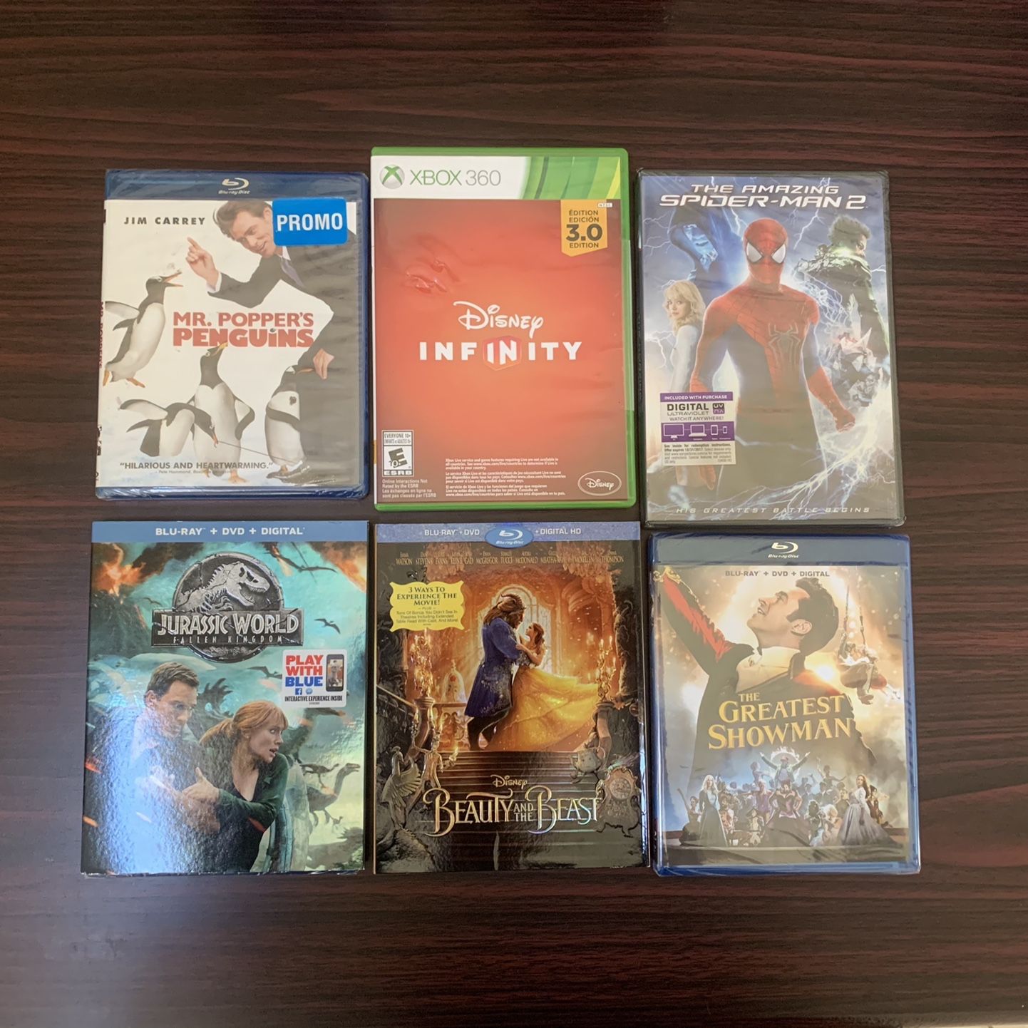 BRAND NEW, UNOPENED!! 4 Blu Ray Movies, 1 DVD and 1 XBOX ONE Game